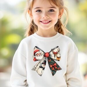 Coquette Christmas Bow Santa T-shirt long sleeve White 2T- XL Custom made Girl